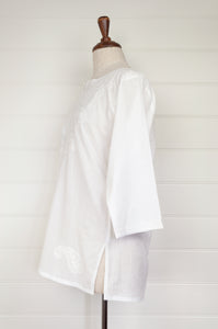 Chikankari white on white embroidered short kurta top.
