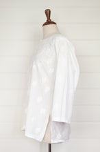 Load image into Gallery viewer, White on white chikankari embroidered button up short kurta top.