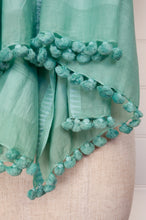 Load image into Gallery viewer, Silk cotton pompom scarf in aqua.