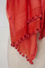 Load image into Gallery viewer, Silk cotton pompom scarf - Tangerine