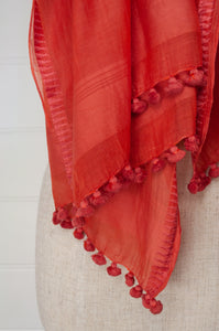 Silk cotton pompom scarf - Tangerine