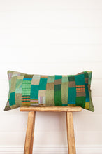 Load image into Gallery viewer, Vintage silk patchwork shades of green, plains with splashes of check.