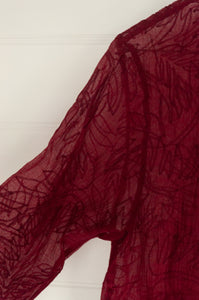 Neeru Kumar crimson embroidered cotton silk shirt dress in crimson.