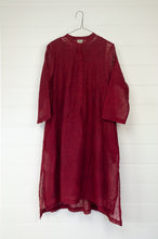 Load image into Gallery viewer, Neeru Kumar crimson embroidered cotton silk shirt dress in crimson.