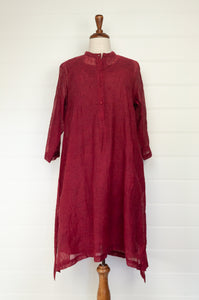 Neeru Kumar crimson embroidered cotton silk shirt dress in crimson.