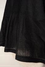 Load image into Gallery viewer, Dve Collection black linen Anisha top, one size, pintucked bodice, three quarter gathered sleeves, hand stitched details.
