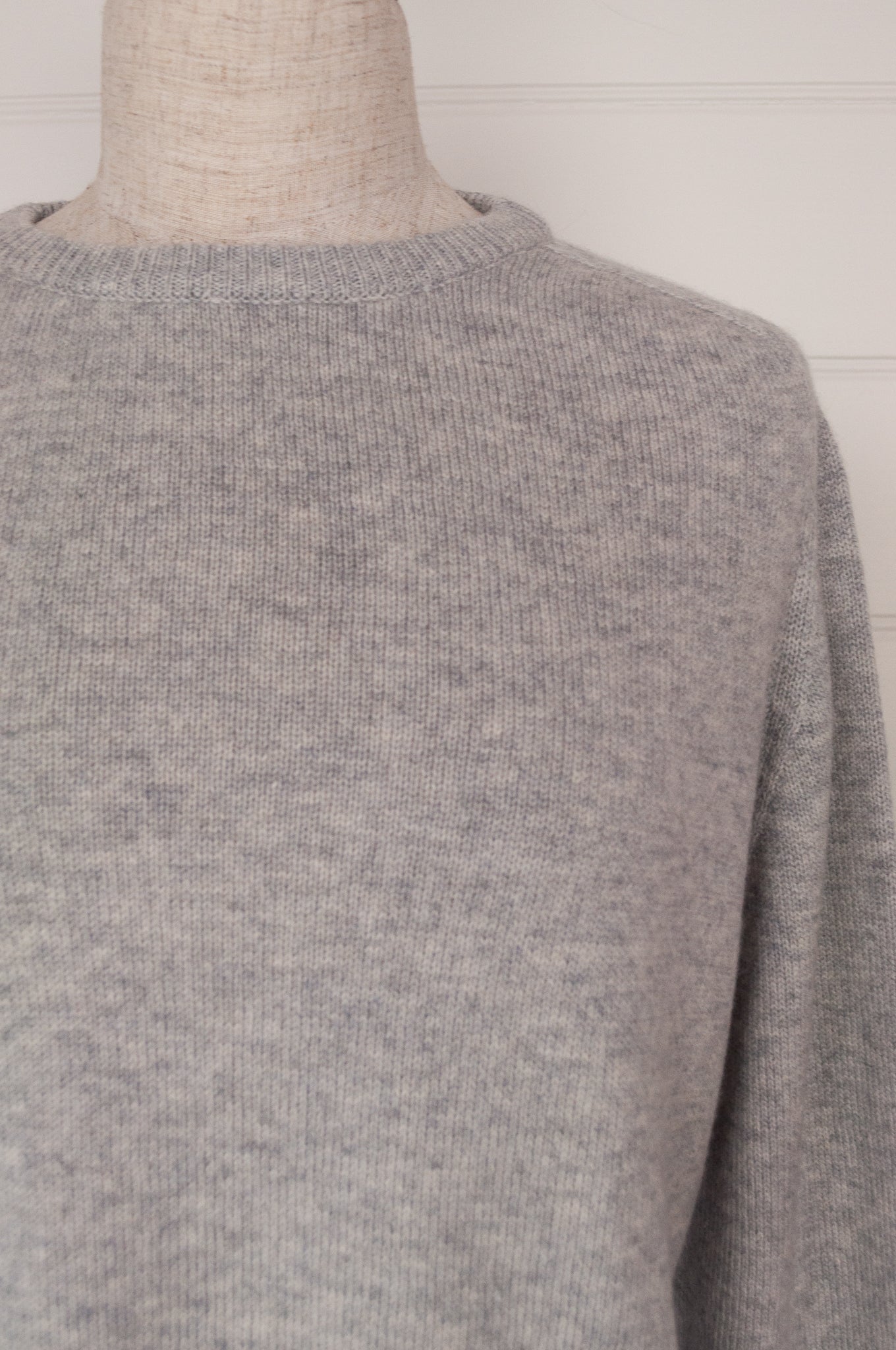 Juniper Hearth pure cashmere classic crew neck sweater in ash grey marled.