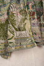 Load image into Gallery viewer, Létol made in France organic cotton jacquard woven scarf in Anemone, underwater scenes in shades of olive and algae green.