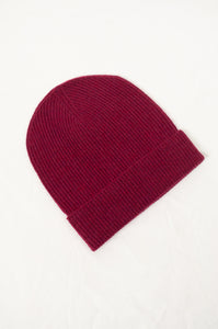 Juniper Hearth rib knit pure cashmere crimson red beanie.