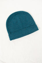 Load image into Gallery viewer, Juniper Hearth fine knit pure cashmere double layer mosaic teal green beanie.