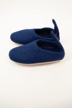Load image into Gallery viewer, Navy blue wool felt slippers, pull on style with tab, fair trade and ethically made in Nepal.