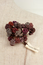 Load image into Gallery viewer, Sophie Digard TINYV2 wool embroidered flower brooch in chocolate, pink,grey and red tones.
