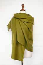 Load image into Gallery viewer, Juniper Hearth baby yak wool handwoven wrap or shawl with fringe on ends, in chartreuse, deep lime green, 100x200cm.