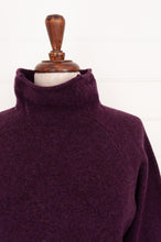 Load image into Gallery viewer, Eribe made in Scotland pure lambswool merino wool Corry raglan sweater, relaxed fit roll neck, in Black grape.