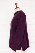 Load image into Gallery viewer, Eribe made in Scotland pure lambswool merino wool Corry raglan sweater, relaxed fit roll neck, in Black grape.