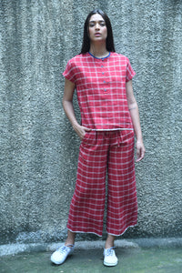 Dve Collection crimson and white check linen Dityaa pants.