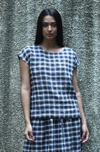 Load image into Gallery viewer, Dve black and white check linen Kriya sleeveless top.