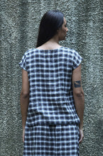 Load image into Gallery viewer, Dve black and white check linen Kriya sleeveless top.