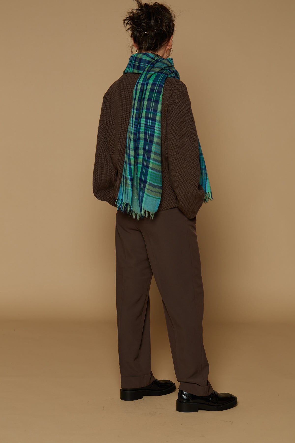 Inoui Editions pure wool scarf Claude plaid in shades of green.