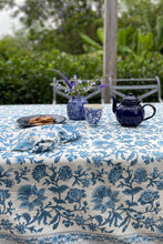 Load image into Gallery viewer, Cotton table napkins, blockprinted by hand exclusively for Juniper Hearth, Mina floral in shades of denim blue on white.