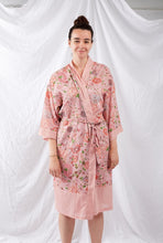 Load image into Gallery viewer, Ethically made, cotton voile kimono robe dressing gown in pink floral print.