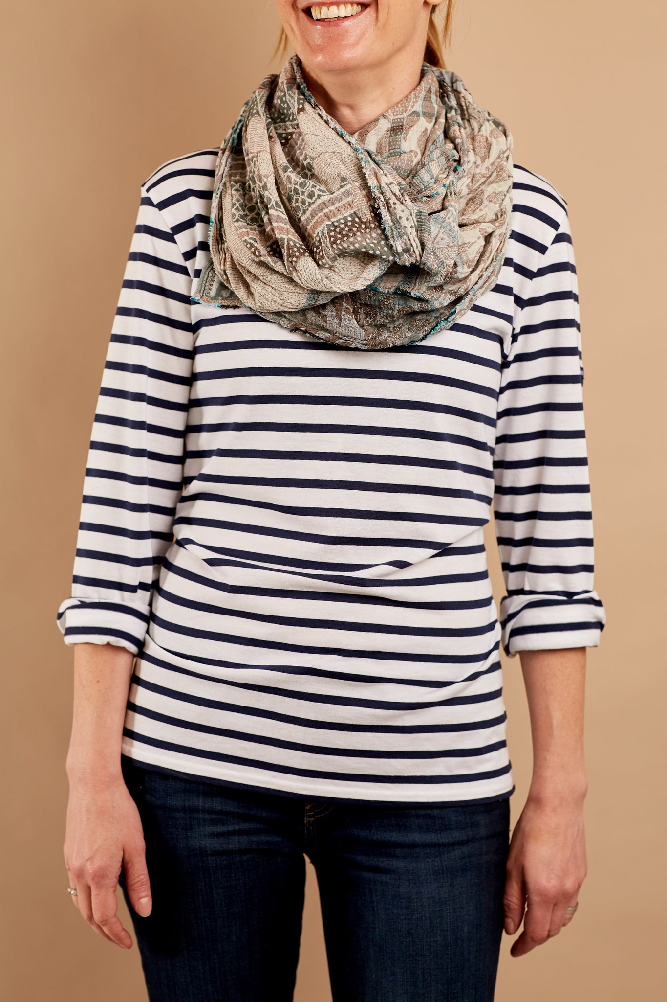 Saint James blue and white striped t-shirt, made in France.