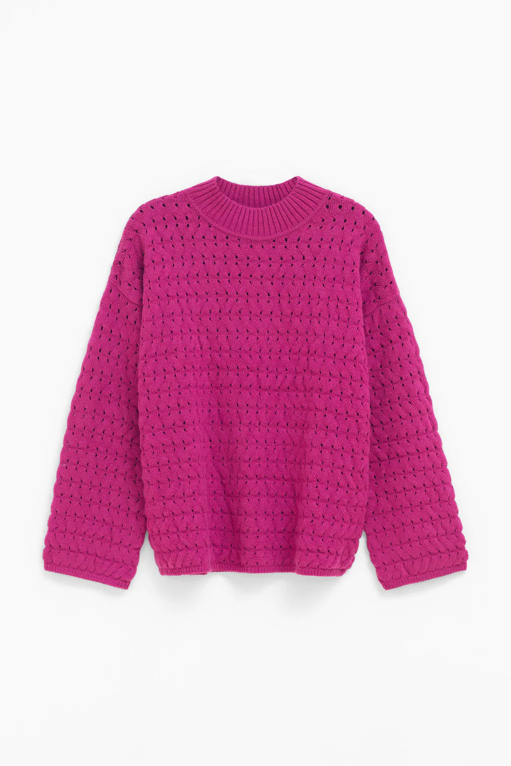 Elk the Label Koda sweater made from recycled yarn, textured knit in orchid bright pink.