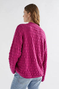 Elk the Label Koda sweater made from recycled yarn, textured knit in orchid bright pink.