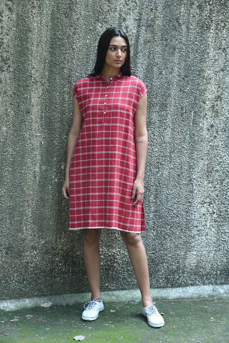 Dve Collection crimson and white check linen Kirti dress.