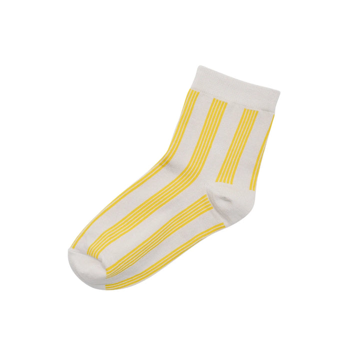 Memeri made in Japan supima cotton socks in yellow and white stripe.