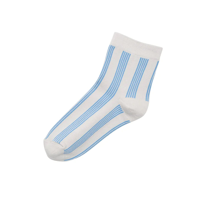 Memeri made in Japan supima cotton aqua and white stripe socks.