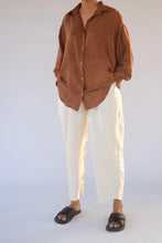 Load image into Gallery viewer, Mason and Mill mulberry silk Karen button up long sleeve shirt in mud brown.