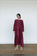 Load image into Gallery viewer, Mason and Mill mulberry silk Ruby dress, loose fitting a-line long sleeves with belt.