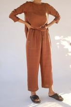 Load image into Gallery viewer, Mason and Mill Thelma pant in mulberry silk, elastic waist with drawstring in mud brown.