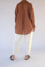 Load image into Gallery viewer, Mason and Mill mulberry silk Karen button up long sleeve shirt in mud brown.