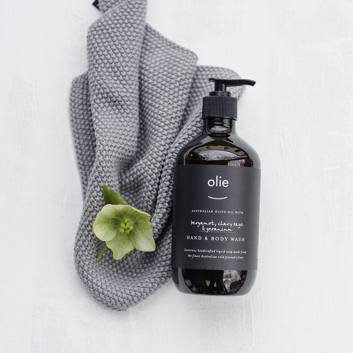 Olieve & Olie bergamot, clary sage and geranium organic olive oil hand and body wash.