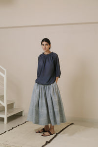 Runaway Bicycle handloom cotton Noor blouse, loose fit gathered neck and sleeves with optional belt.
