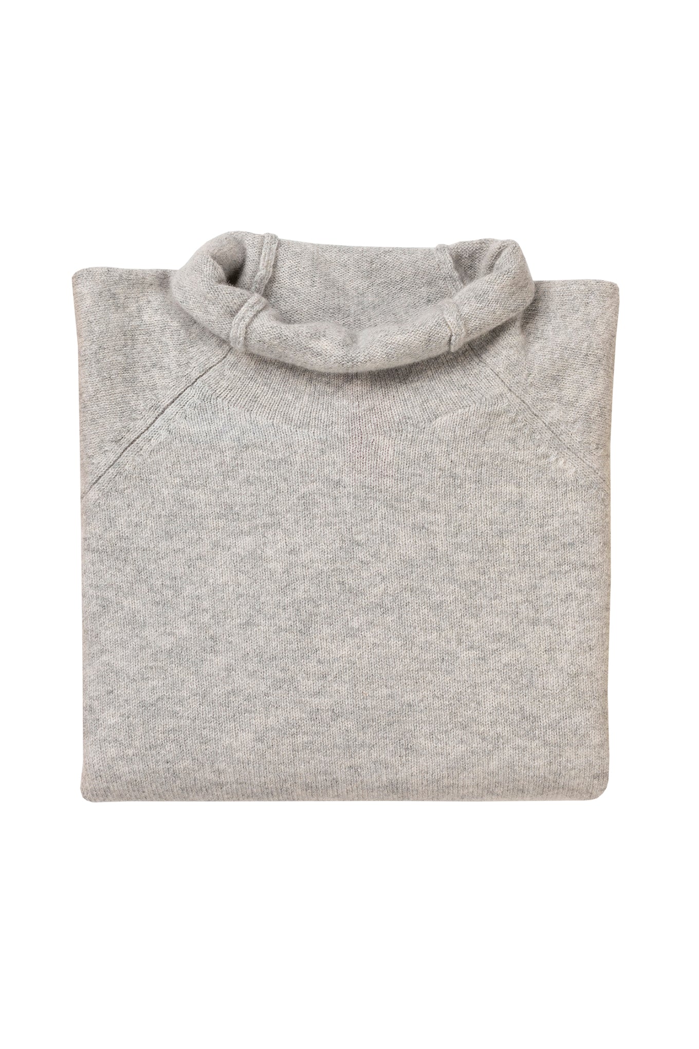 Eribé made in Scotland merino wool Corry sweater, roll neck raglan in Pearl grey..