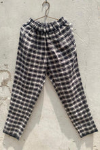 Load image into Gallery viewer, Dve elastic waist easy fit Rooma pants in black white and brown plaid linen.