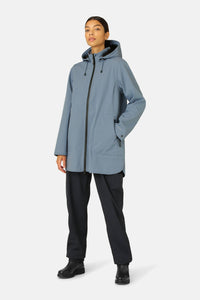 Ilse Jacobsen fully lined A-line hooded raincoat in winter ocean blue.