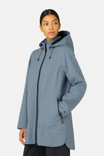 Load image into Gallery viewer, Ilse Jacobsen fully lined A-line hooded raincoat in winter ocean blue.