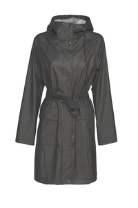 Ilse Jacobsen classic RAIN70 belted trenchcoat rain coat in Dark Shadow, charcoal grey.
