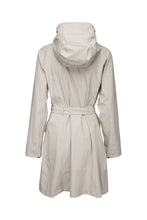 Load image into Gallery viewer, Ilse Jacobsen Rain70 Rain 70 rain coat, trench style with belt, patch pockets and functional hood. Milk creme - cream (rear view).