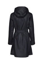 Load image into Gallery viewer, Ilse Jacobsen Rain70 Rain 70 rain coat, trench style with belt, patch pockets and functional hood. Dark Indigo - deep navy (rear view).