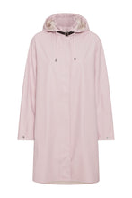 Load image into Gallery viewer, Ilse Jacobsen Rain71 Rain 71 detachable hood hooded long A-line rain coat raincoat in Adobe Rose pink.