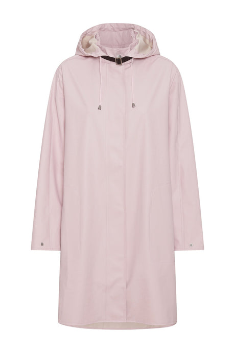 Ilse Jacobsen Rain71 Rain 71 detachable hood hooded long A-line rain coat raincoat in Adobe Rose pink.