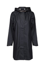 Load image into Gallery viewer, Ilse Jacobsen Rain71 Rain 71 long slightly A-line raincoat with detachable hood, in Dark indigo navy.