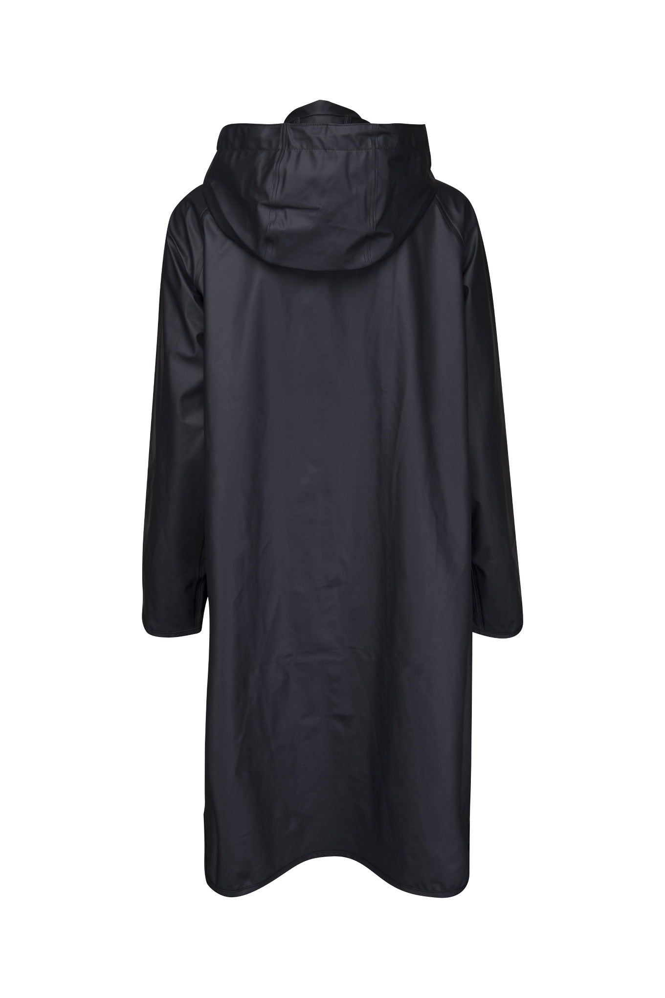 Ilse Jacobsen Rain71 Rain 71 long slightly A-line raincoat with detachable hood, in Dark indigo navy.