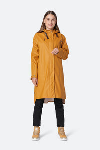 Ilse Jacobsen RAIN71 classic A-line detachable hood waterproof raincoat in Dijon mustard yellow.