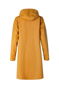 Ilse Jacobsen RAIN71 classic A-line detachable hood waterproof raincoat in Dijon mustard yellow.